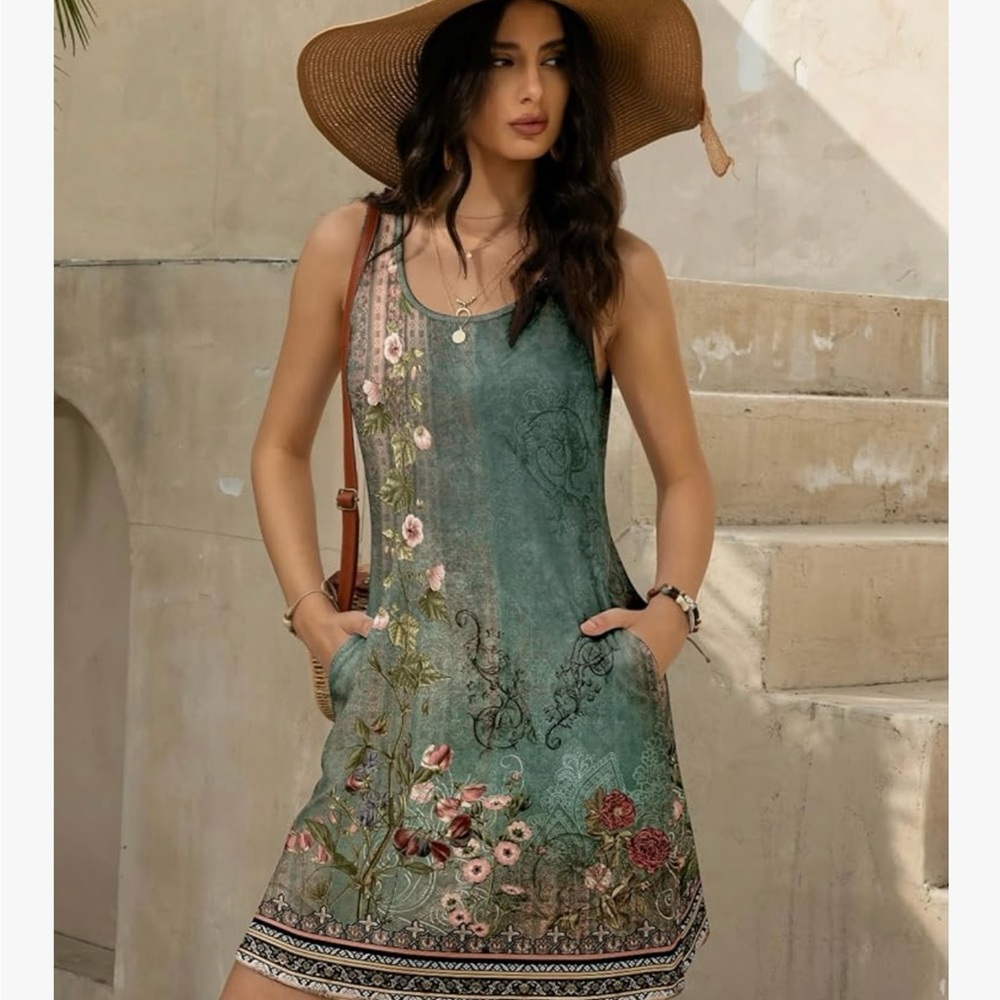 Floral Green Sleeveless Dress. Gorgeous. NEW With Tags! - Picture 4 of 5